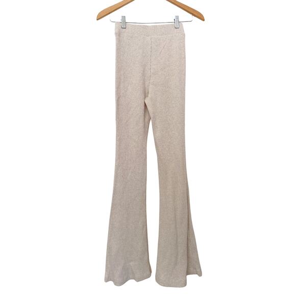 Madewell MWL High Rise Stretchy Rib Knit Cream ABC Flare Comfy Pants-Tall Small - Picture 3 of 4
